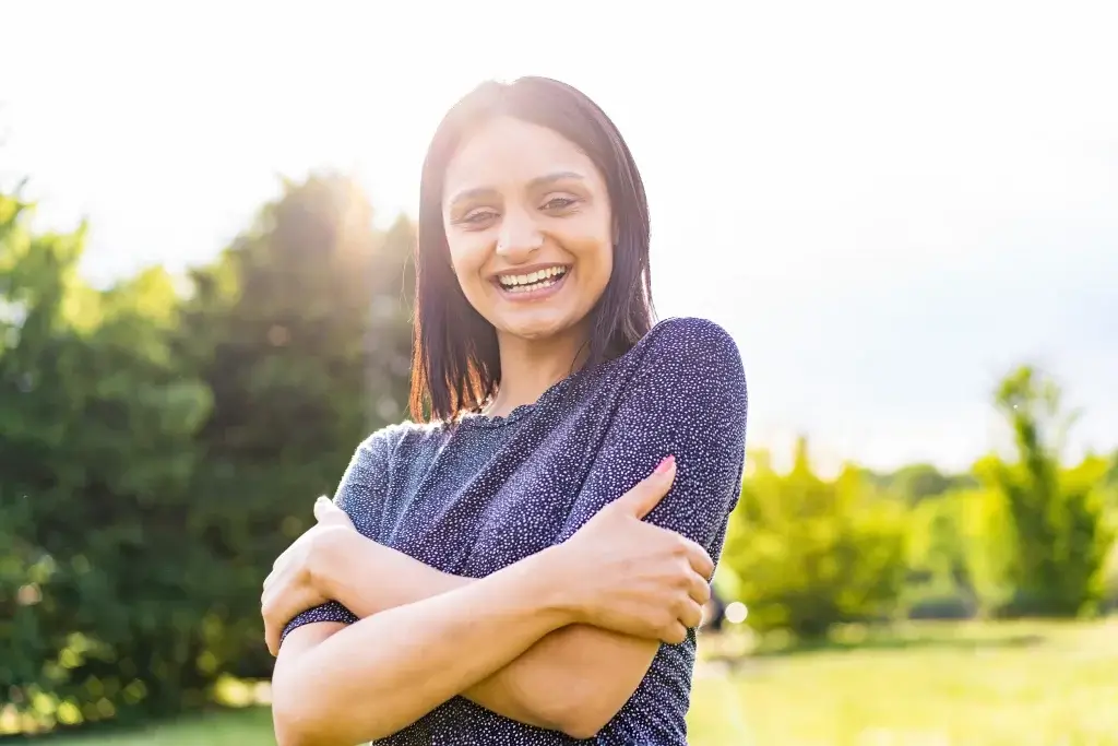 radiant indian woman embracing self in sunlit out 2023 11 27 04 58 30 utc 1